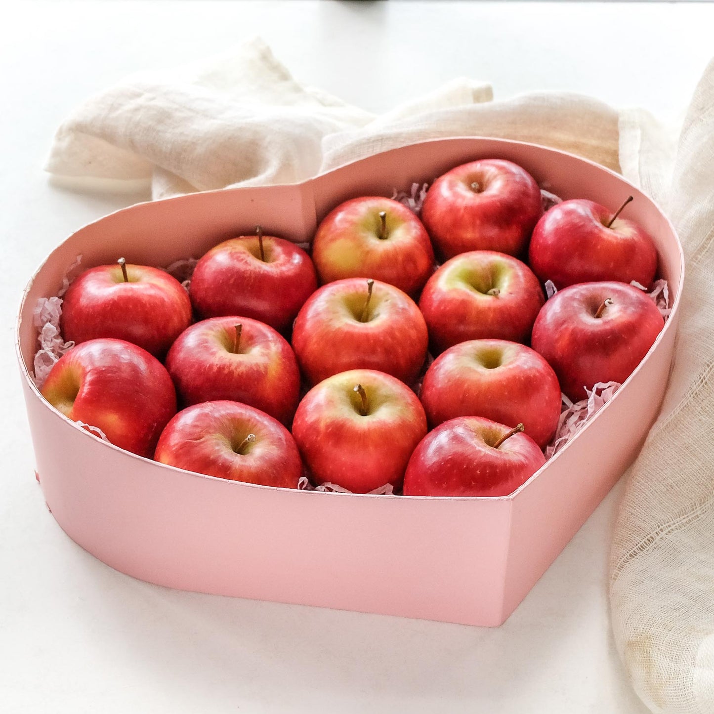 Organic Red Apples in Heart Shaped Box